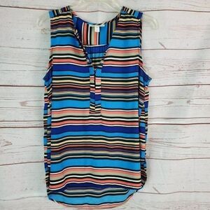 Dana Buchman Striped Sleeveless Top Blouse Shirt Medium Hidden buttons High Low